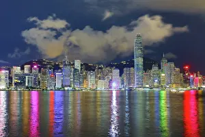 Victoria: Night view of Victoria Harbour and Skyline with lights, Hong