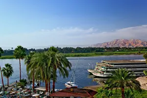 Docked: Nile River and docked sightseeing boats