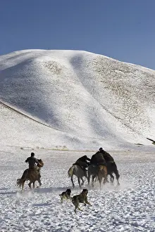 Peoples: Nomadic horsemen playing Ulach Taricht in Kyrgyzstan