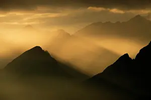 Karwendel: Nordkette and Halltal at dusk, panoramic view from