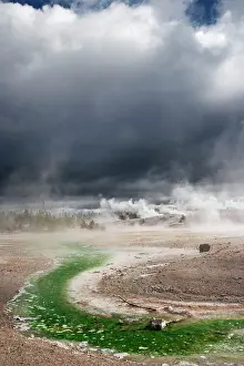 Metals: Norris Geyser Basin with approaching storm clouds