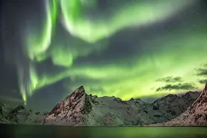 Lofoten: Northern Lights (Aurora Borealis) over mountains