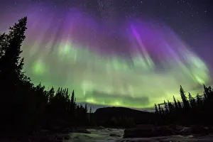 Landmarks: Northern Lights or Aurora Borealis over the river