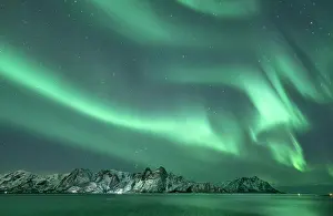 Situation: Northern Lights (Aurora borealis) in front of snow-covered