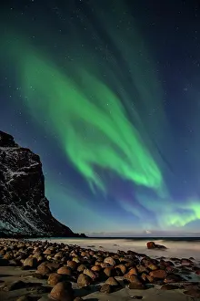 Situation: Northern lights (Aurora borealis) in winter Scandinavian