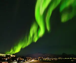 Settlement: Northern lights over Nuuk. Nuuk the capital of Greenland