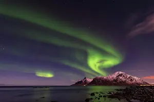 Synonym: Northern lights over Ramberg, Lofoten, Norway, Europe