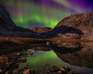 Moon: Northern Lights reflection in a pond during full