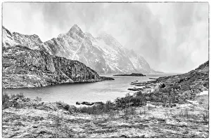 Hollice: Norway, Lofoten Islands. Fjord at Mount Himmeltinden