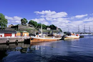 Vessel: Norway, Oslo. View of port and Akershuis