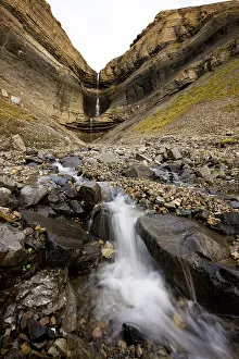 Midnight: Norway, Svalbard, Spitsbergen, Waterfall