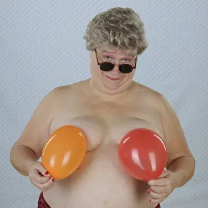 Naked: NUDE Large lady holding balloons