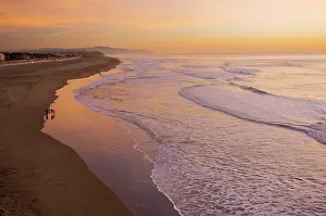 Surfers: Ocean Beach at sunset; well-known surfers beach