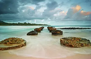 Hawai I: Old pier at Anahola Bay at sunrise, Kaua'i, Hawaii