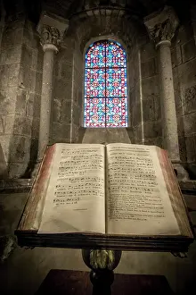 Book: Old songbook in a church, Puy de Dome department