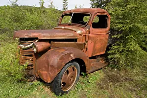 Motor: Old wood truck, rusted, Lower Laberge Village, Yukon