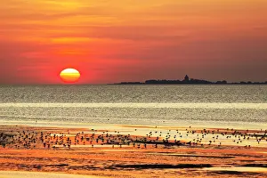Cuxhaven: Orange sunset over the North Sea, Neuwerk Island
