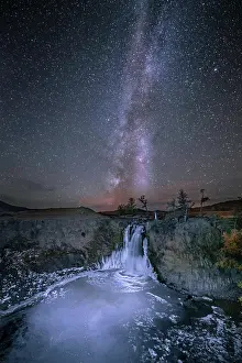 Galaxy: Orchon waterfall at night with starry sky and Milky