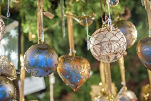 Fancy: Ornate glass Christmas ornaments at Christmas