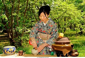 Preparing: Outdoor tea ceremony in Kyoto, Japan, Asia