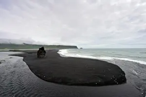 Seastack: Overview of the Reynisfjara beach near Vik, Iceland