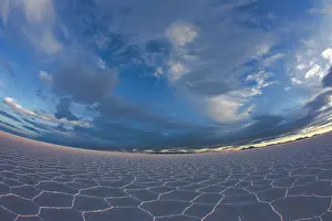 Salar: Overview of salt flat with salt hexagon patterns