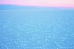 Salar: Overview of salt flat with salt hexagon patterns at dusk