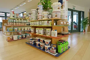 Shops: Paint - Display of pots of Auro Natural Paint eco-friendly