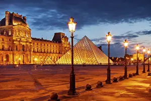 Lantern: Palais du Louvre at twilight, Paris, France
