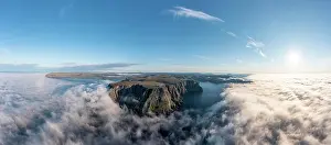 Finnmark: Panorama of the cliffs of the North Cape with foggy