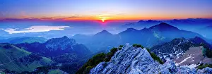 Chiemgau: Panorama photo, Alpine panorama at sunrise from