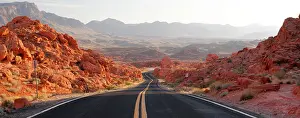 Nevada: Panorama with a road through the Valley of Fire