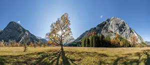 Beam: Panorama, sun star, Karwendel, Groier Ahornboden
