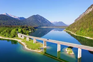 Isarwinkel: Panorama from the Sylvenstein lake, Faller gorge