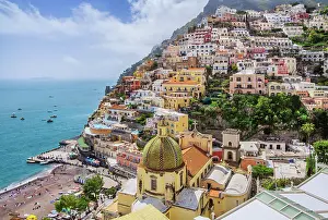Maria: Panorama of the village at the sea with church Santa