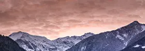 Expressive: panorama winter mountain landscape with forests