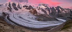 Bernina: Panoramic view of the Bernina Group at dawn, Piz