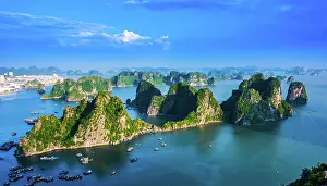 Limestone: Panoramic view of Ha Long Bay, Vietnam, Asia