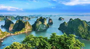 Limestone: Panoramic view of Ha Long Bay, Vietnam, Asia