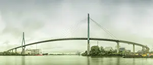 Desaturated: Panoramic view of the Koehlbrand Bridge, Hamburg