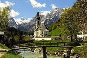 Parish: Parish church St. Sebastian in spring with Ramsauer