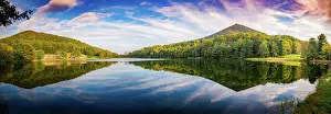 Peaks: Peaks Of Otter lake reflections panorama, Blue Ridge