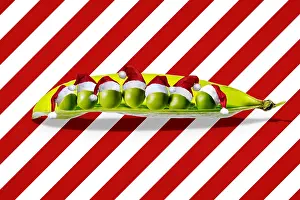 Peas: Peas, Petit Pois in a pod with Christmas hats
