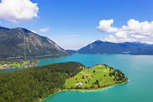 Walchensee: Peninsula Zwergern, Lake Walchensee, aerial view