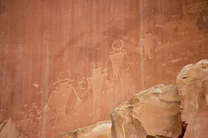 Fremont: Petroglyphs etched by Fremont Indians in sandstone cliff