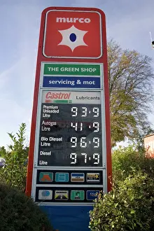 Diesel: Petrol Station Sign - showing prices and global