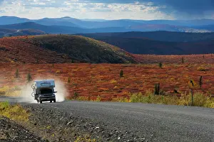 Truck: Pickup camper driving on the Top of the