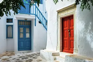 Shop: Picturesque scenic narrow Greek streets with traditional