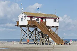 Stilt: Pile dwelling on the beach, St. Peter-Ording, Schleswig-Hols
