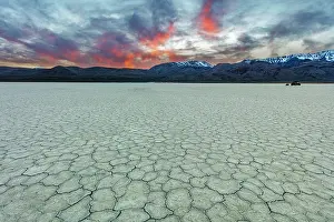 Basin: Playa at sunset with Steen Mountain on the Alvord